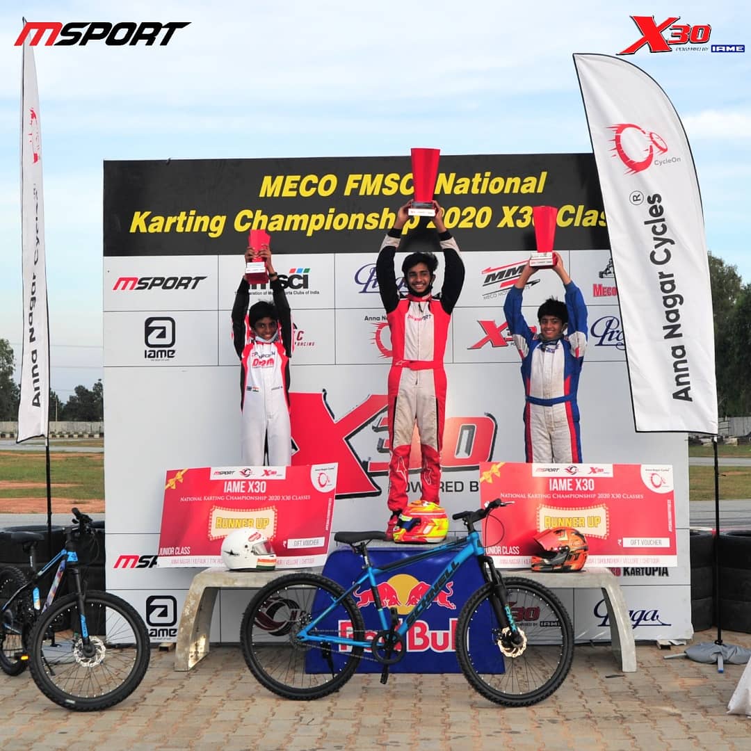 Ruhaan Alva, Ishaan Madesh and Suriya Varathan emerge the winners at the National Karting Championship X30 class Ruhaan Alva, Ishaan Madesh and Suriya Varathan emerge the winners at the National Karting Championship X30 class