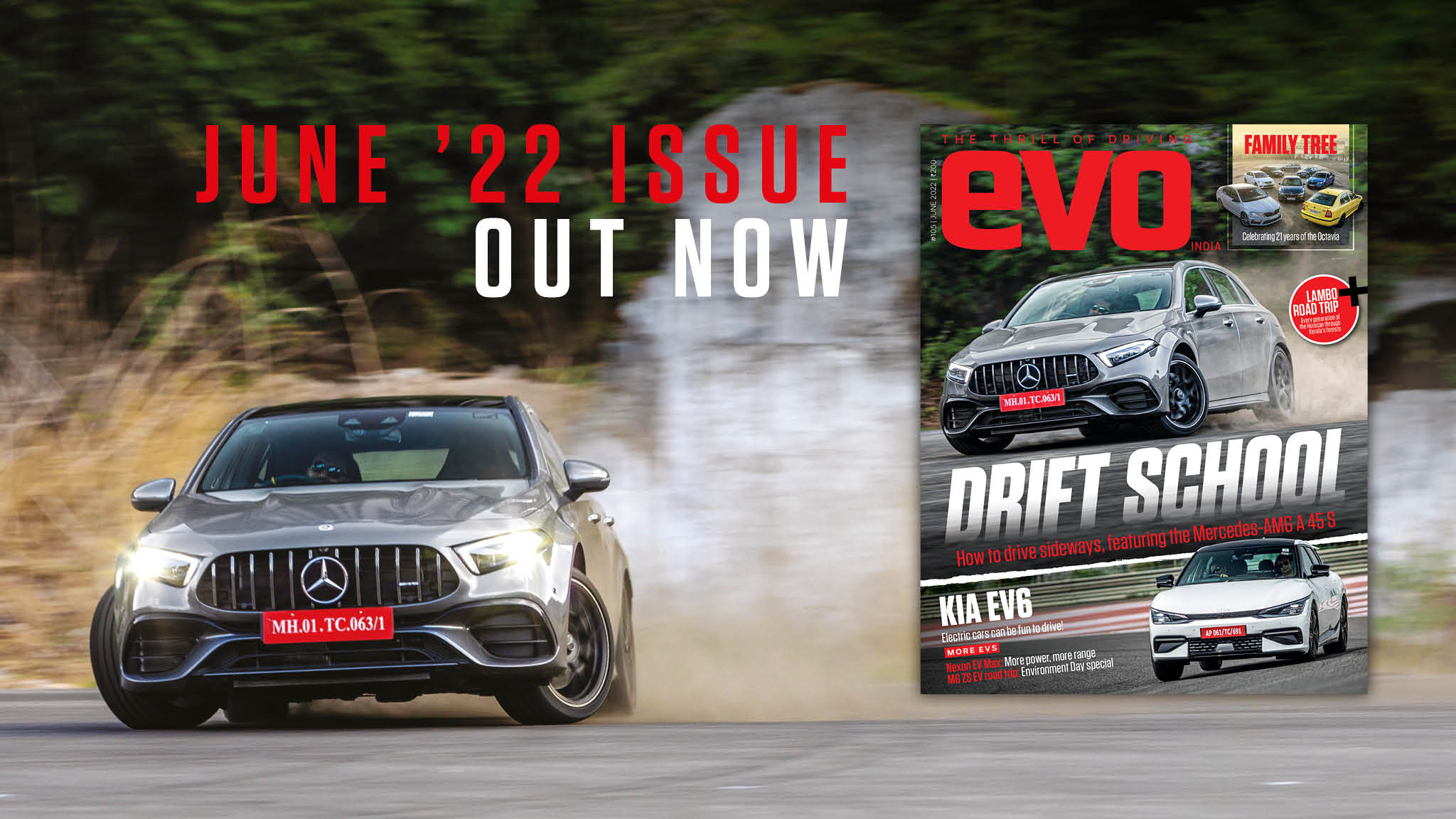 Drift school featuring Mercedes-AMG A 45 S headlines the June 2022 issue of evo India! Drift school featuring Mercedes-AMG A 45 S headlines the June 2022 issue of evo India!