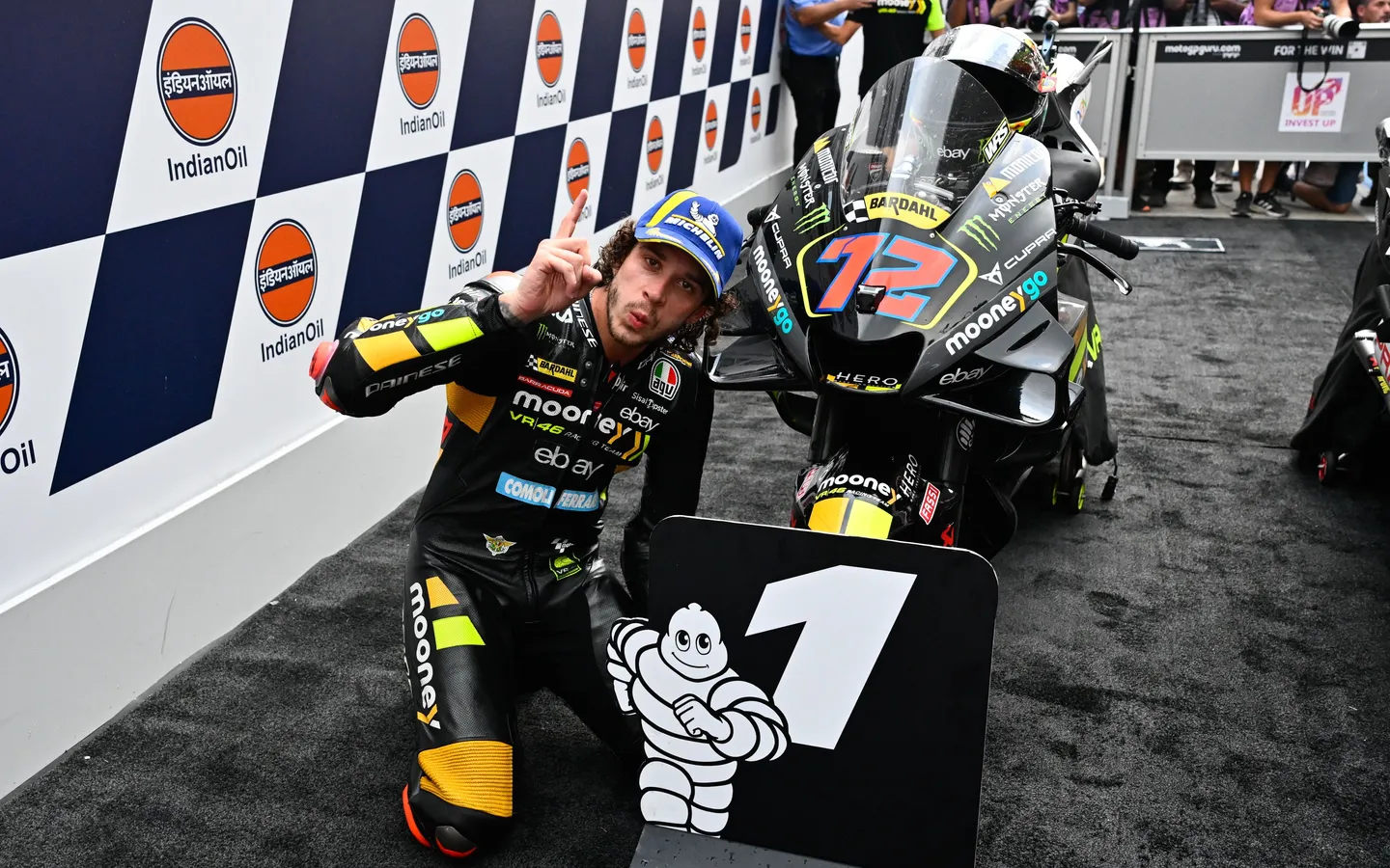 Marco Bezzecchi of the Mooney VR46 Racing team creates history as he clinches the win at the first ever Indian GP Marco Bezzecchi of the Mooney VR46 Racing team creates history as he clinches the win at the first ever Indian GP