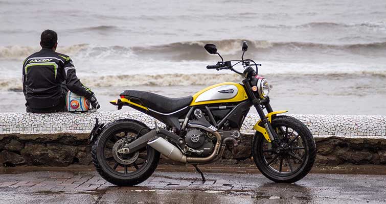 Ducati Scrambler driven through Mumbai’s flooded streets