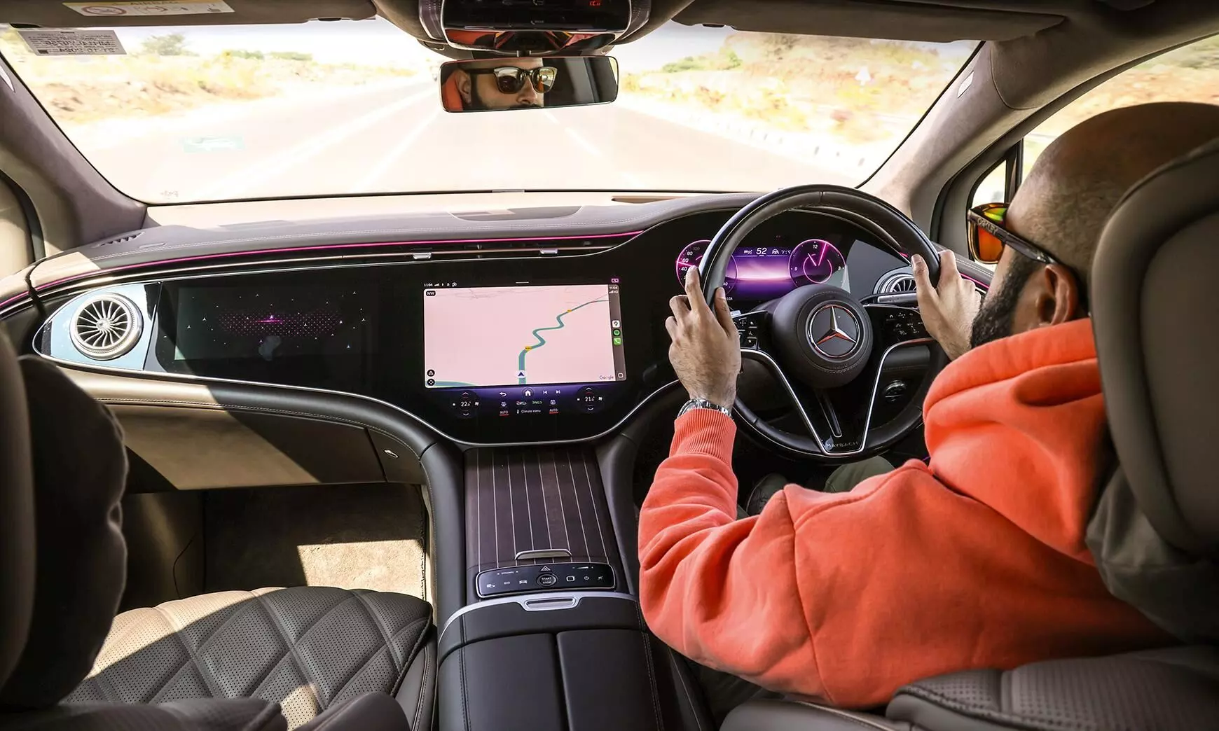 56-inch MBUX Hyperscreen dominates the dashboard with three large displays. -Shot by Rithwik Vijay for Evo India 56-inch MBUX Hyperscreen dominates the dashboard with three large displays. -Shot by Rithwik Vijay for Evo India