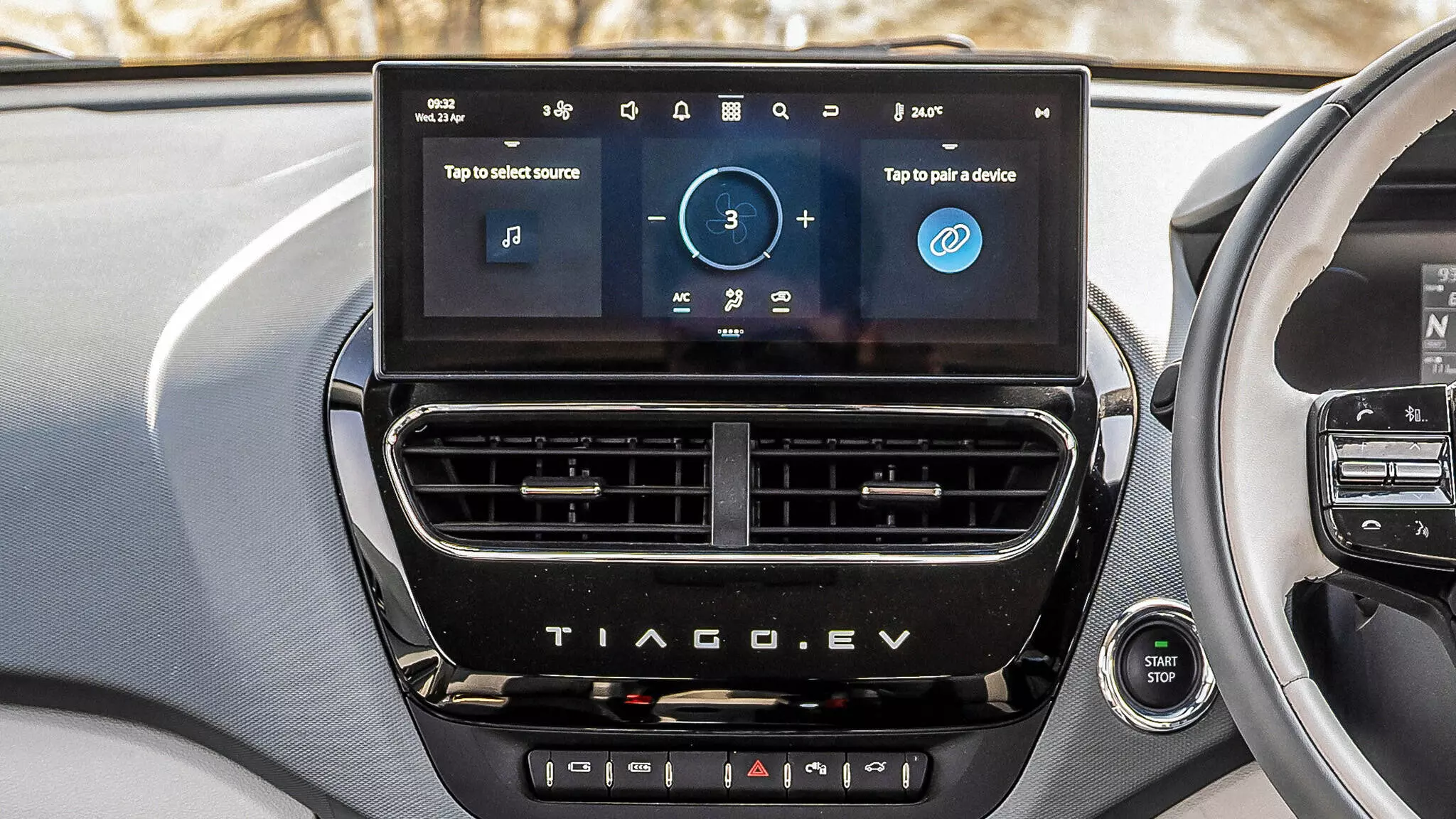 Tiago.evs 10.25-inch infotainment screen is sharp and can stream video via the iRA.ev connected suite. -Shot by Rithwik Vijay for Evo India Tiago.evs 10.25-inch infotainment screen is sharp and can stream video via the iRA.ev connected suite. -Shot by Rithwik Vijay for Evo India