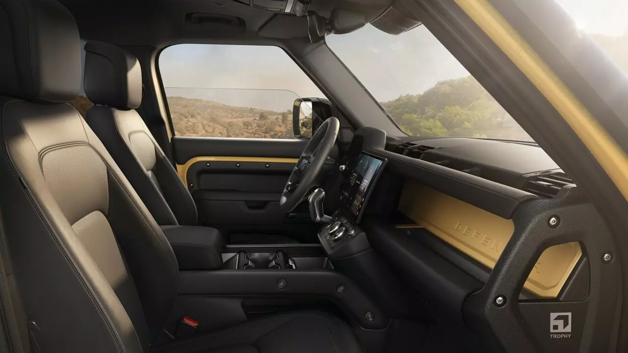 The seats of the Defender 110 Trophy Edition get Ebony Windsor leather upholstery The seats of the Defender 110 Trophy Edition get Ebony Windsor leather upholstery