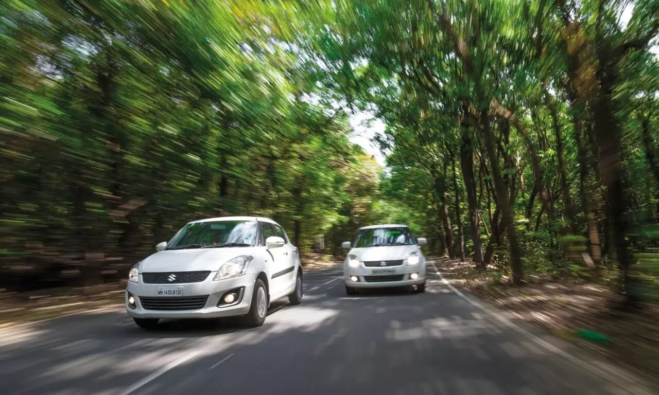 The second-gen Swift (on the left) was introduced in 2011 with updated styling that was an evolution of the original Swift (on the right) The second-gen Swift (on the left) was introduced in 2011 with updated styling that was an evolution of the original Swift (on the right)