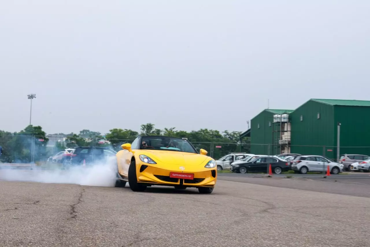 On the autocross track (with the ESP switched off) you can get some power oversteer to get the tail out and straighten out the corner, but it’s not as predictable or consistent as you’d expect from a sporty car – shot by Rohit G Mane for evo India On the autocross track (with the ESP switched off) you can get some power oversteer to get the tail out and straighten out the corner, but it’s not as predictable or consistent as you’d expect from a sporty car – shot by Rohit G Mane for evo India