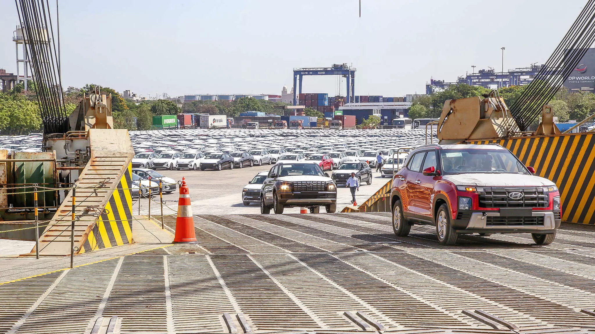 Traversing to the top deck feels like entering a mall parking, except the cars are parked and strapped down from their tow hooks at both ends to account for the turbulence at sea. Traversing to the top deck feels like entering a mall parking, except the cars are parked and strapped down from their tow hooks at both ends to account for the turbulence at sea.