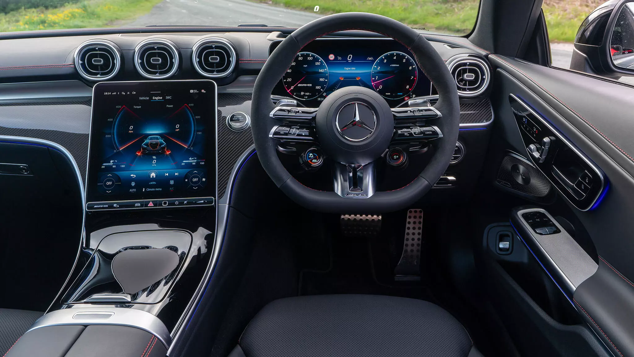 It gets an AMG Performance multifunction ’wheel wrapped in microfibre; AMG; a 12.3-inch digital cluster, and an 11.9-inch vertical infotainment screen — Image from Mercedes-Benz Media