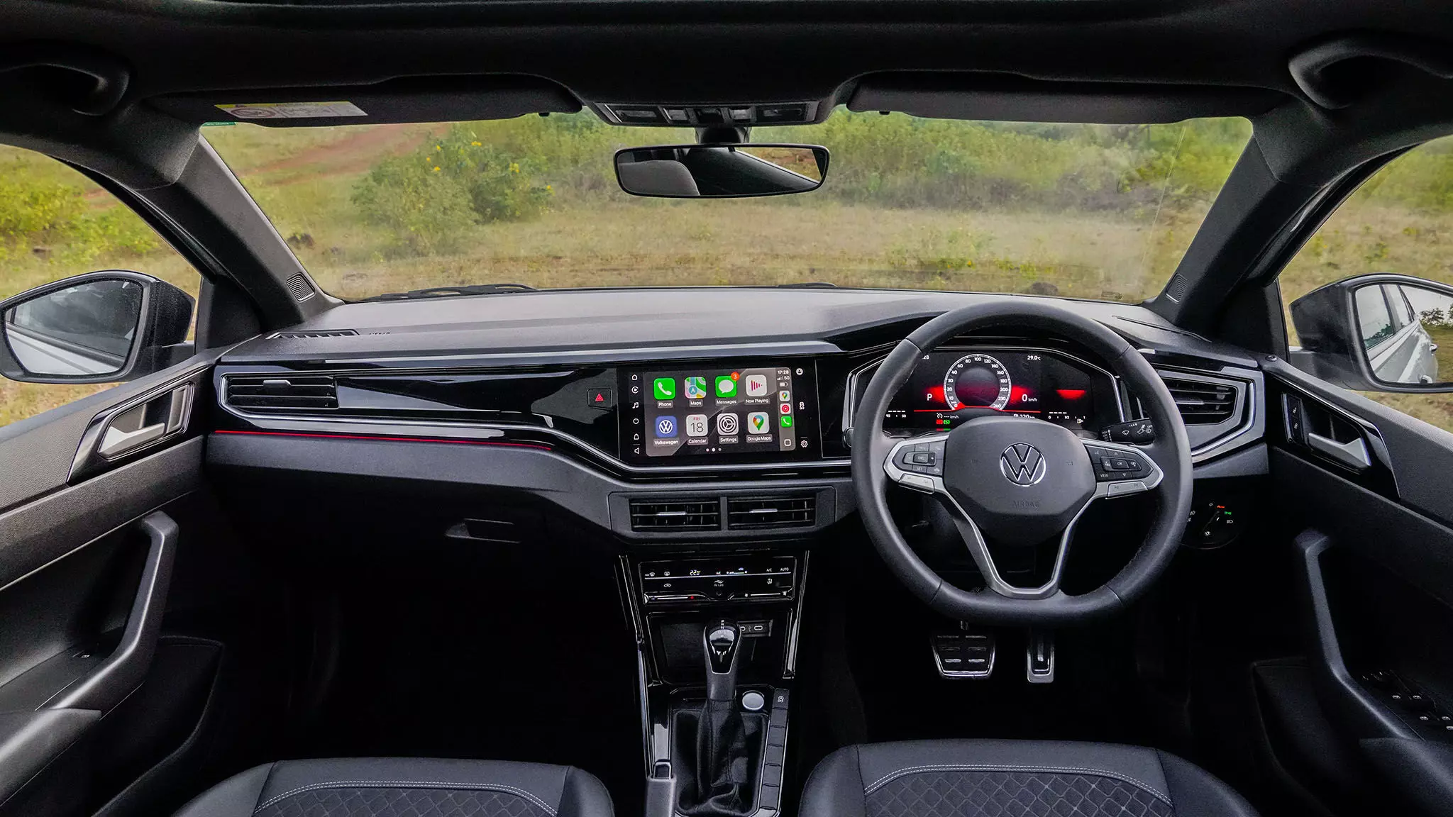 The Virtus GT Plus Sport gets an all-black interior colour scheme