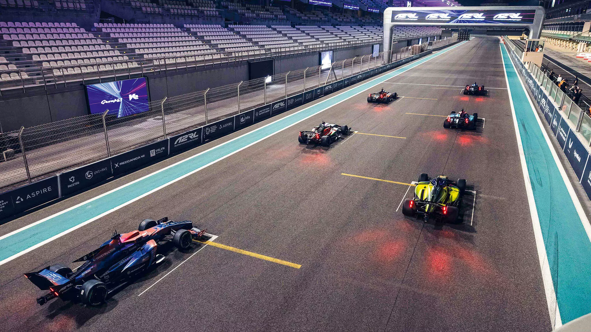 For the first time ever, six fully autonomous AI-powered cars raced at the Yas Marina Circuit, Abu Dhabi — Shot by Spacesuit Media & A2RL For the first time ever, six fully autonomous AI-powered cars raced at the Yas Marina Circuit, Abu Dhabi — Shot by Spacesuit Media & A2RL