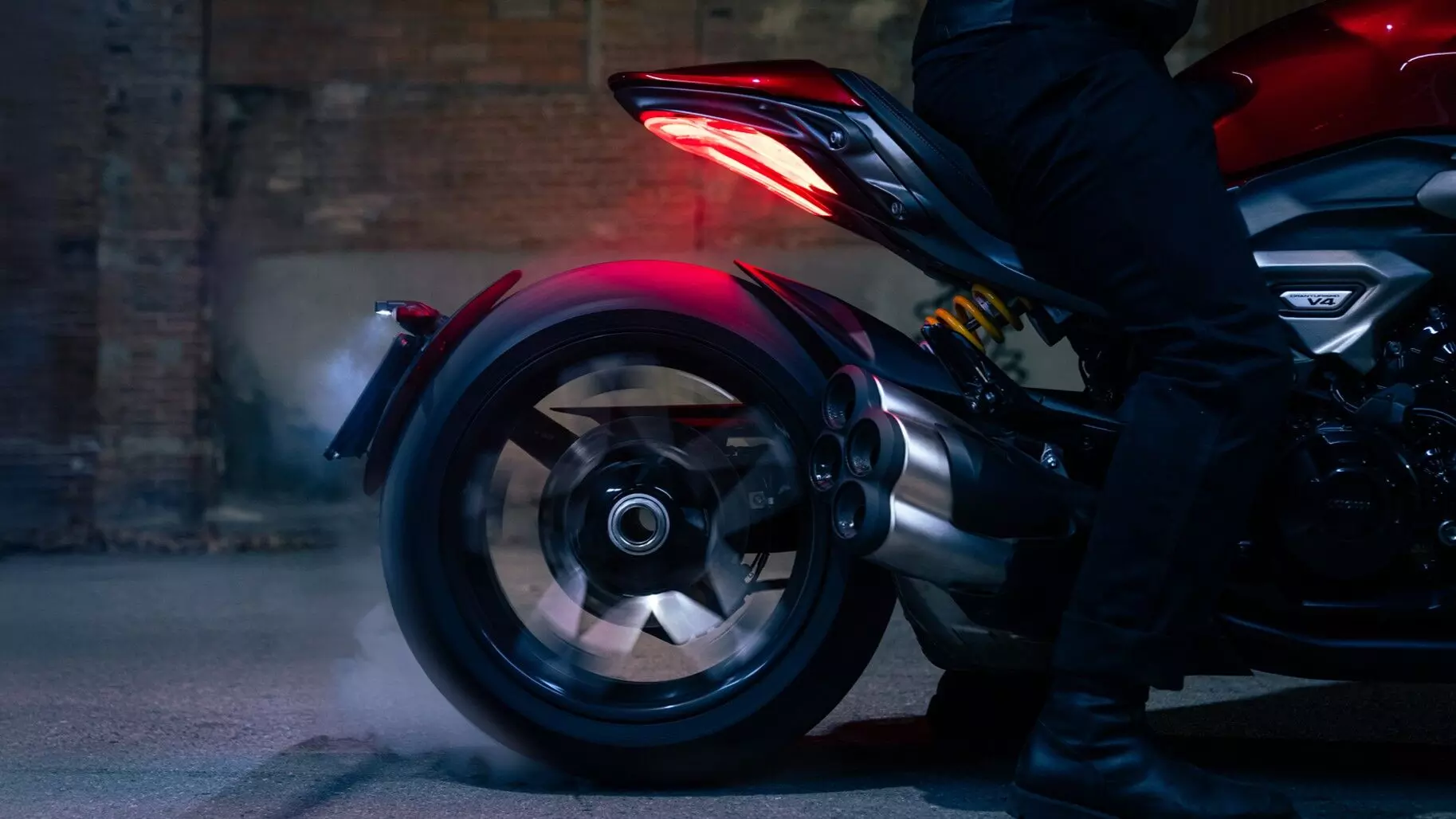 The MotoGP derived 1158cc V4 Granturismo engine makes 165.7bhp and 126Nm; it gets 17-inch wheels and the rear tyre is 240mm wide The MotoGP derived 1158cc V4 Granturismo engine makes 165.7bhp and 126Nm; it gets 17-inch wheels and the rear tyre is 240mm wide