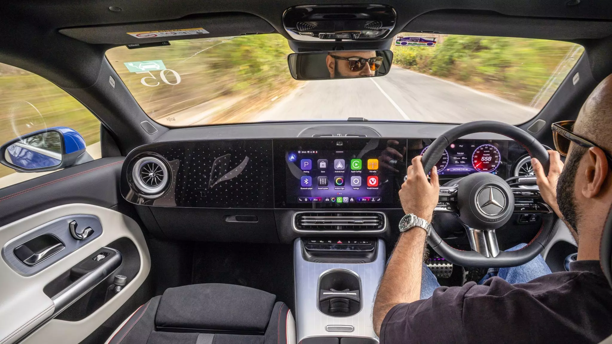 The cabin is full of digital luxury cues with its 14-inch central touchscreen and a 10.25-inch cluster and a star-studded panel – Shot by Rohit G Mane for evo India